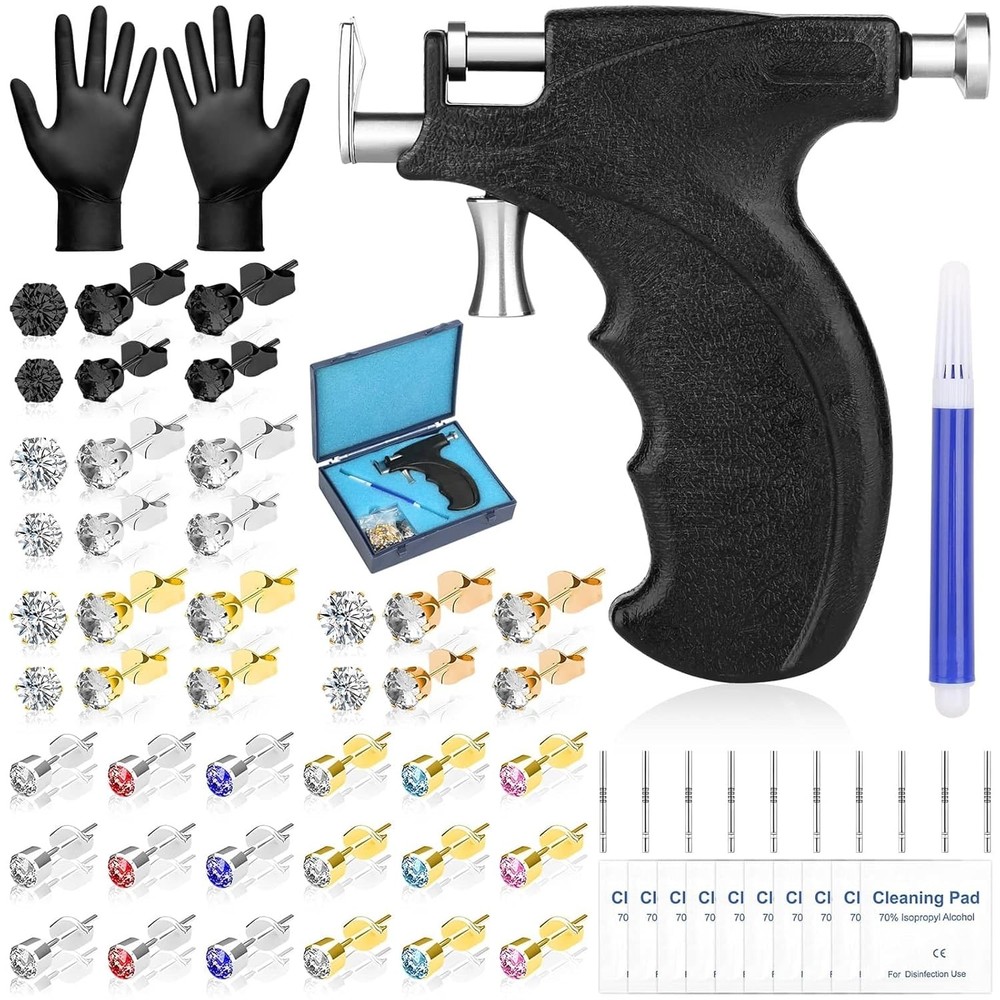 Professional Ear Piercing Gun, Reusable Machine with Dark Black