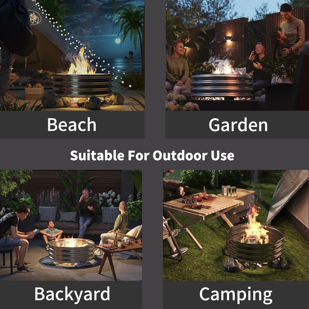 60 Inch Outdoor Fire Pit Ring, Round Galvanized Portable for 5FT