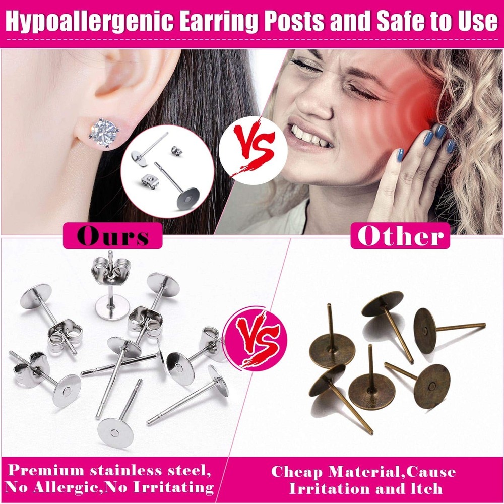 Earring Posts and Backs, Flasoo 700Pcs Stud Earring Making Kit with 300Pcs St...
