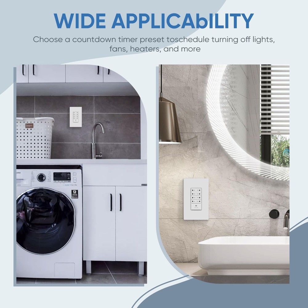 Countdown Wall Timer Switch, Programmable for Exhaust Fan and Lights, 1-5-10-...