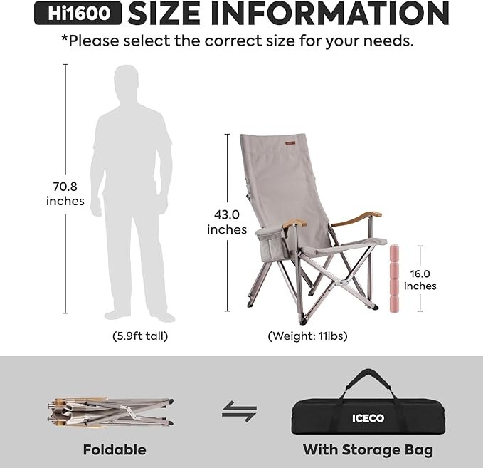 High Back Camping Chairs Heavy Duty Folding with Storage Bag(Not Adjustable)