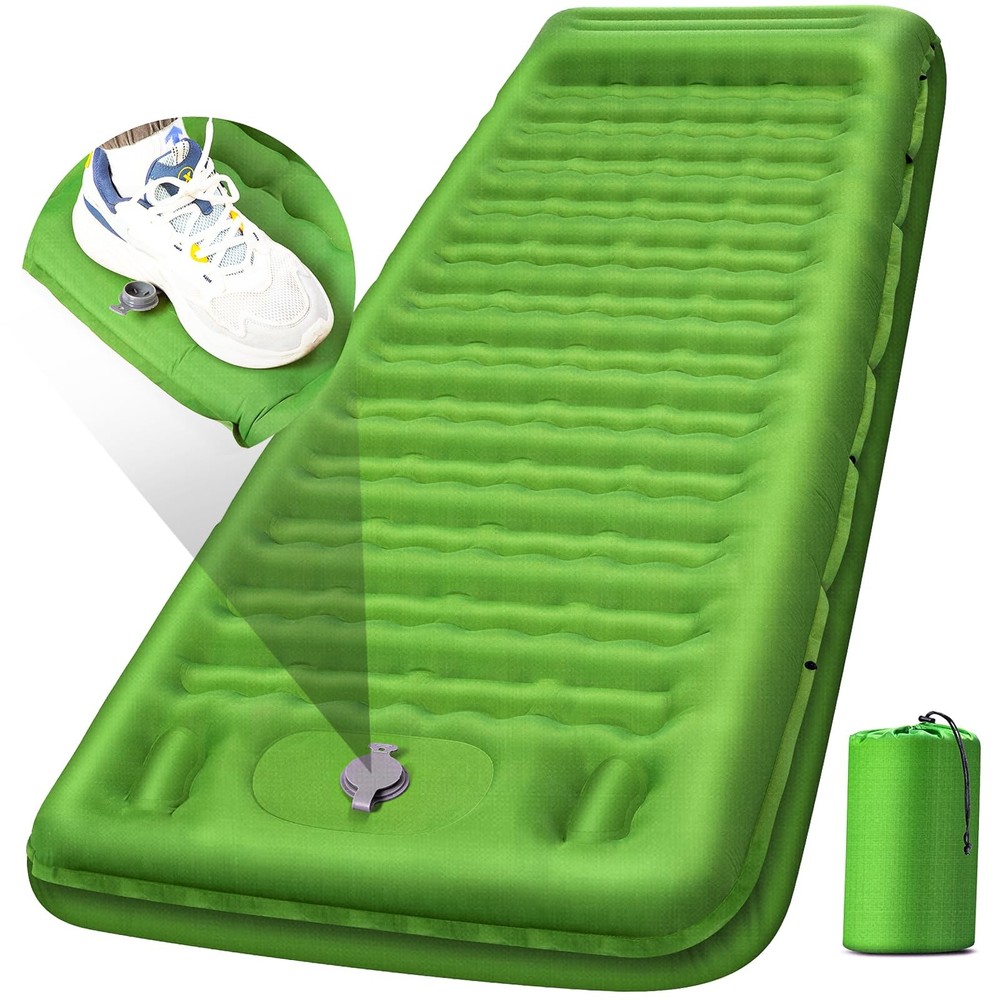 Extra Thick 5" Inflatable Camping Sleeping Pad with Built-in Pillow & Foot Pump