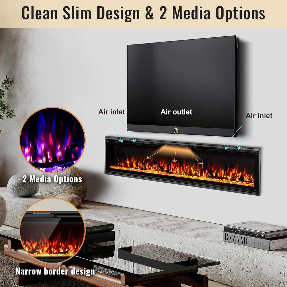 Electric Fireplace Inserts, Ultra Thin Wall Mounted Fireplace with Remote Contro