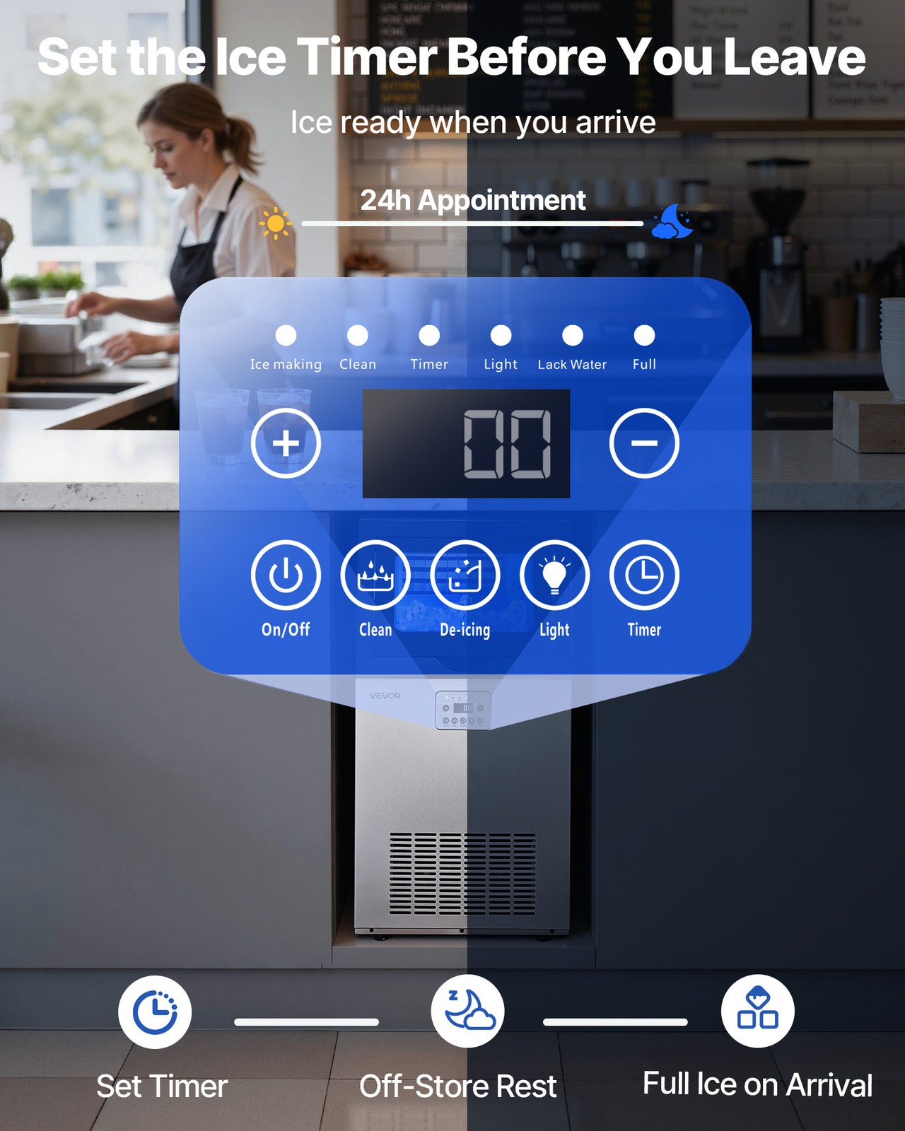 VEVOR Commercial Ice Maker 120 lbs/24h Ice Machine 30 lbs Storage Bar Restaurant