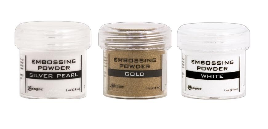 Embossing Powder Bundle - Ranger Gold, Silver and White Embossing Powder Plus