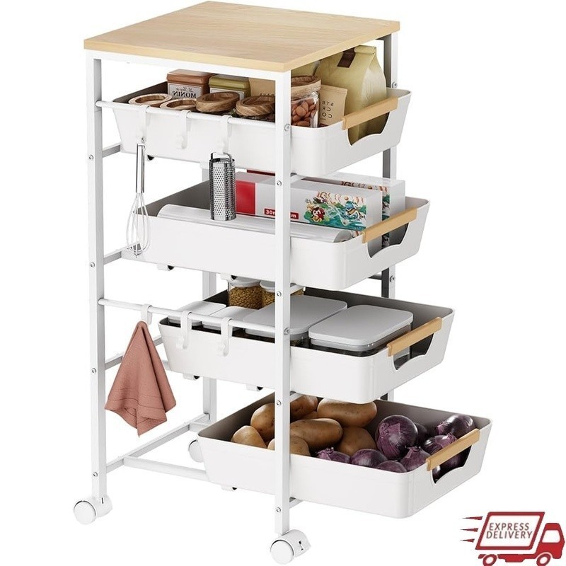 Versatile Rolling Utility Cart W/ Drawers Kitchen Storage & Organization New