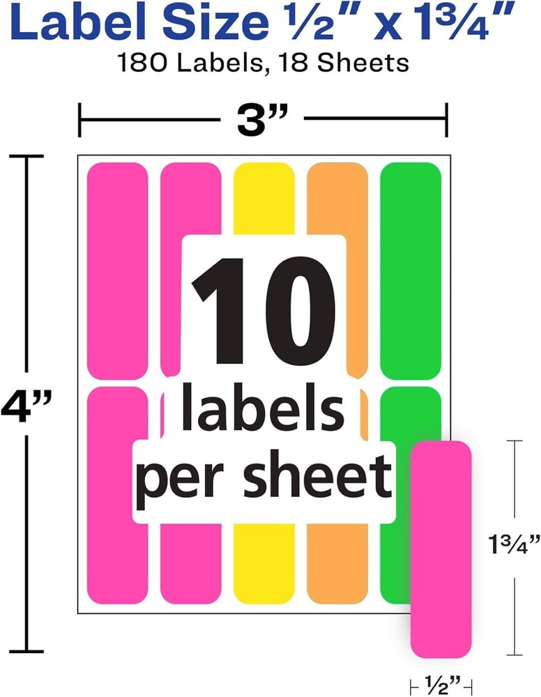 Avery Removable Color-Coding Labels, Handwrite 1/2" x 1-3/4" 180 Count