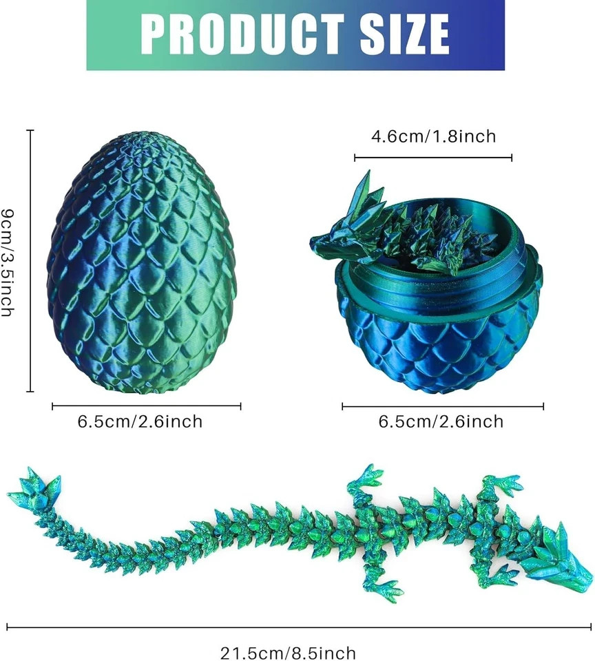 3D Printed Dragon Eggs with 12" Dragon Laser Green Dragon Egg Fidget Toy Gift