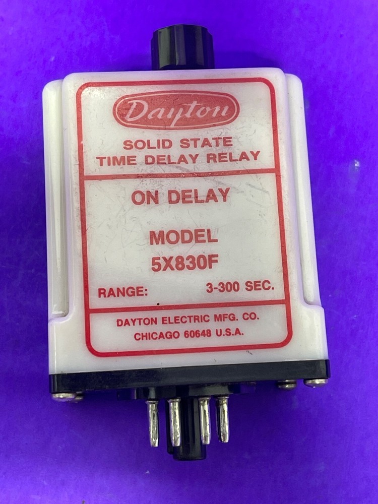 Dayton 5X830F Solid State Time Delay Relay 3-300 sec 120 VAC coil, 8 Pins