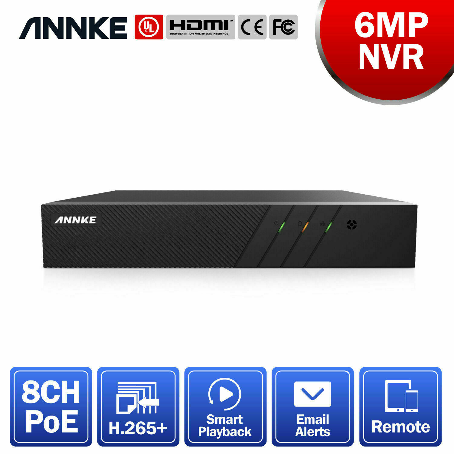 ANNKE HD 6MP POE NVR IP Network Video Recorder H.265+ for Smart Security System
