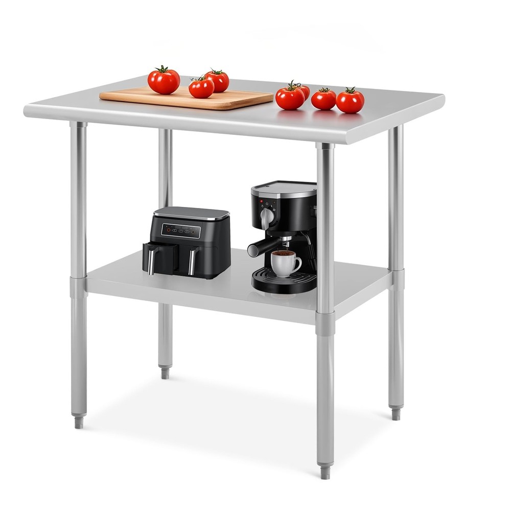 36x24 Inch Stainless Steel Kitchen Prep Table with Adjustable Shelf Work Table