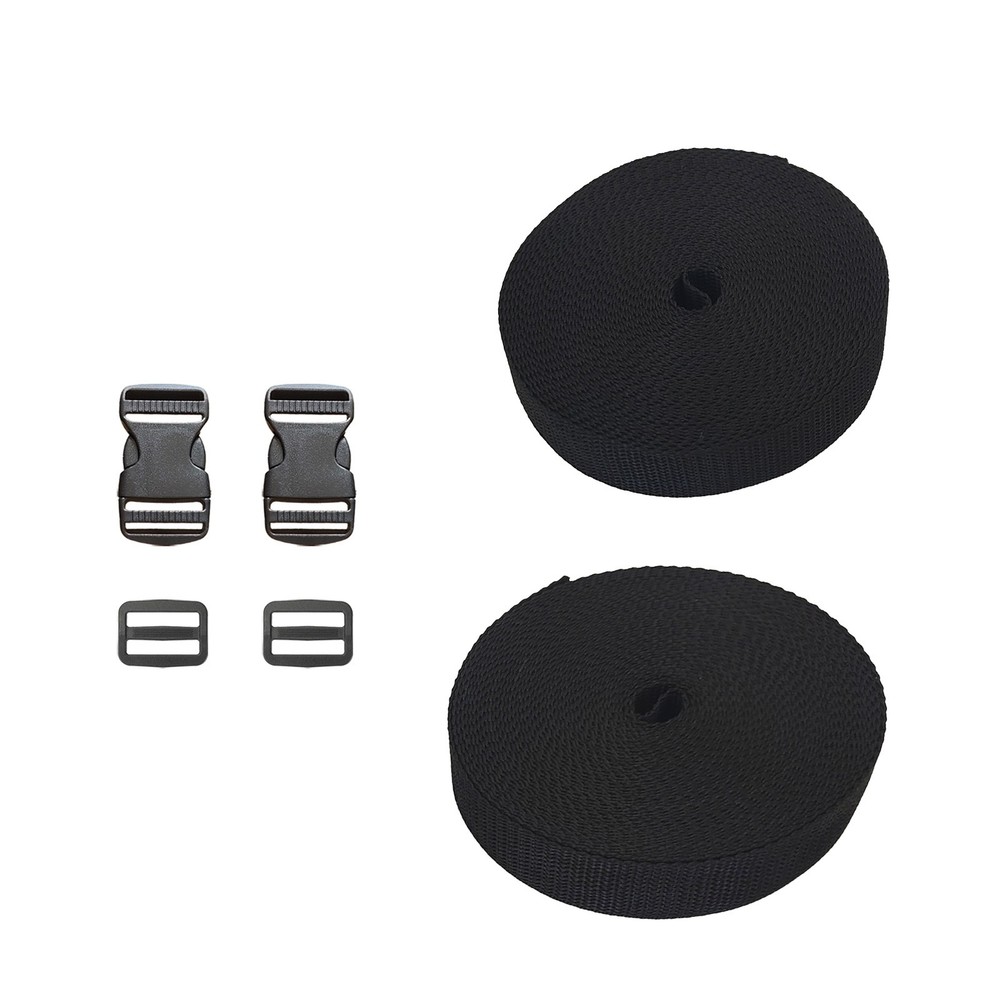 2 pack 1 inch 11 Yards Nylon Webbing Strap / 2 Set Plastic Buckles Side Release