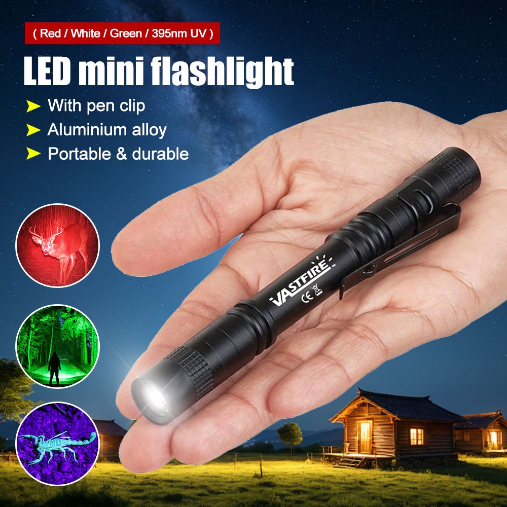 3W UV/White/Red/Green Camping Light LED Flashlight Clip Penlight Function Torch