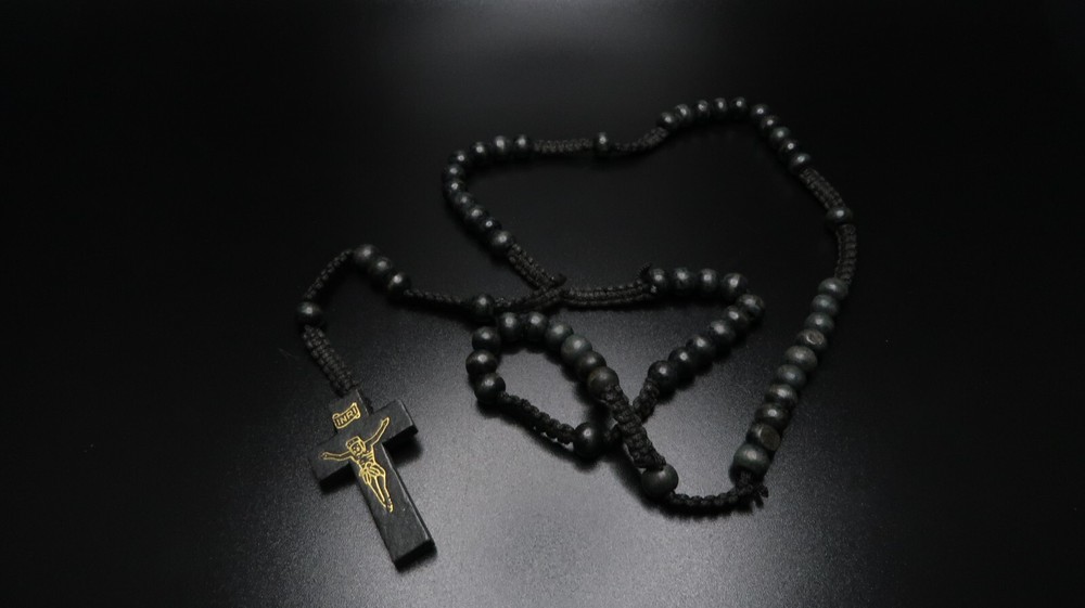 Black Wood Bead Rosary Hand Made