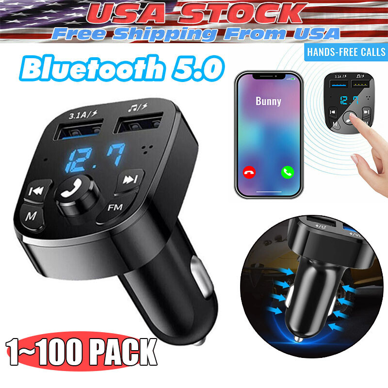 Bluetooth 5.0 Car Wireless FM Transmitter Adapter 2USB PD Charger Hands-Free Lot