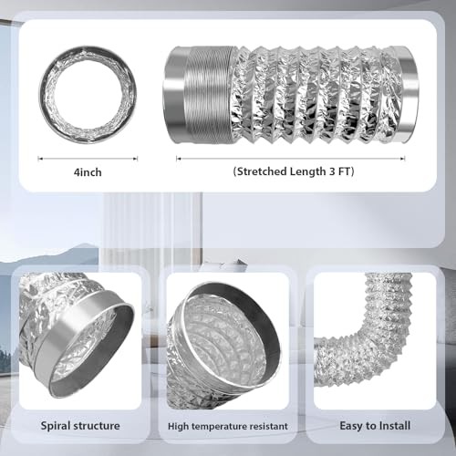 Flexible Dryer Vent Hose, 4 Inch 3Ft Extra Thick 6-Layer Heavy 4inch*3FT
