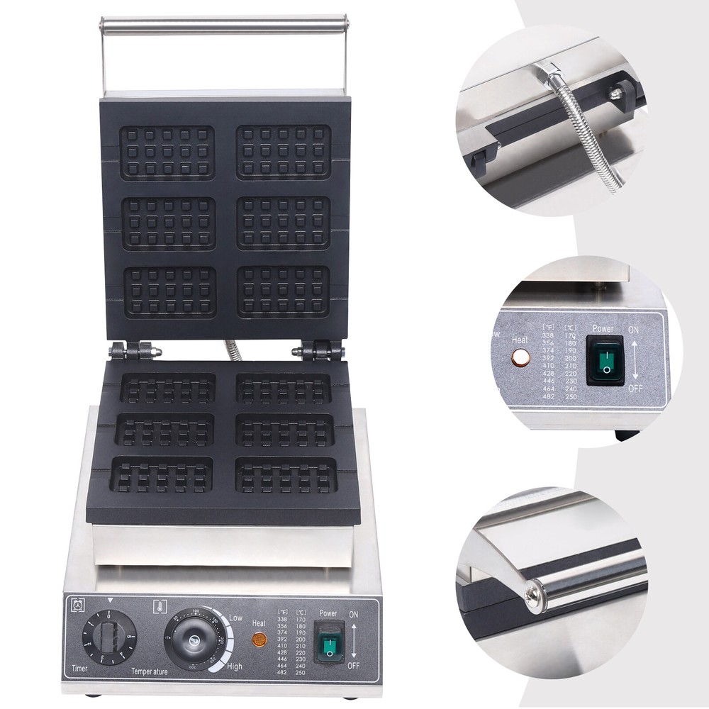 110V 1500W Commercial Waffle Maker 6Pcs Rectangle Waffle Maker Machine Nonstick