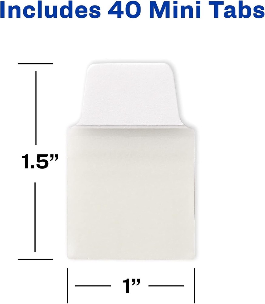 Avery Mini Ultra Tabs, 1" x 1.5", 2-Side Writable, White, 40 Repositionable Tabs
