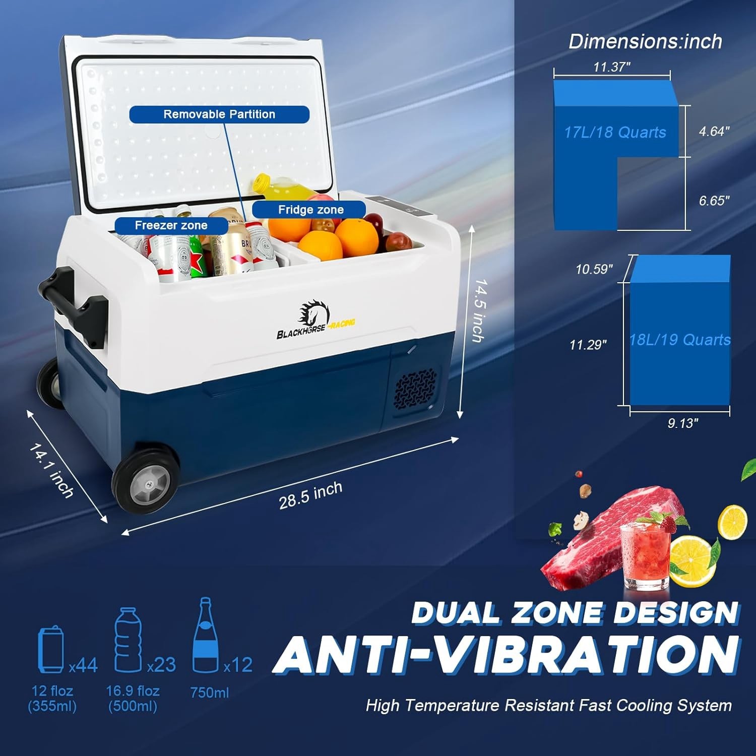 Portable 35L/37QT Car Refrigerator Freezer Compressor Cooler Dual Zone 12V