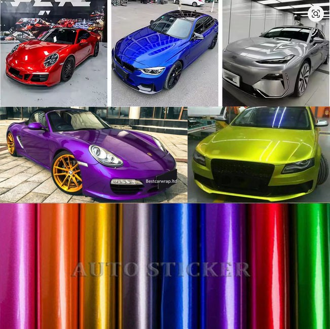 Metallic Glossy Vinyl Film Sticker Auto Wrap Adhesive Film Vehicle Air Release