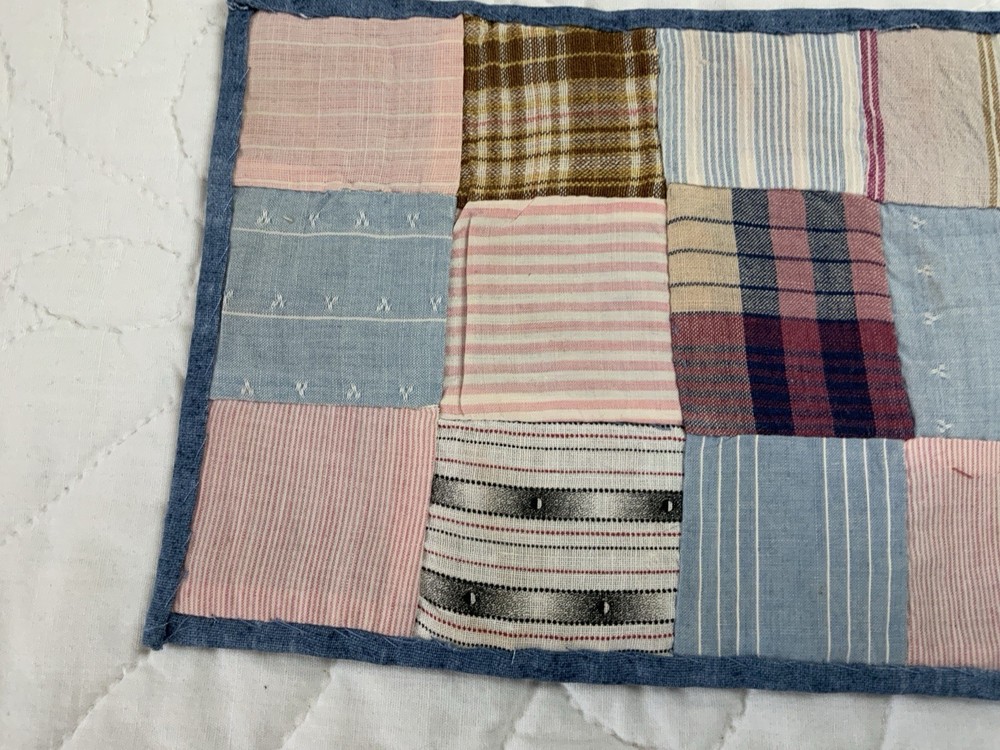 Antique Patchwork Quilt Table Topper, Rectangle, Four Patch, Early Calicos, Pink