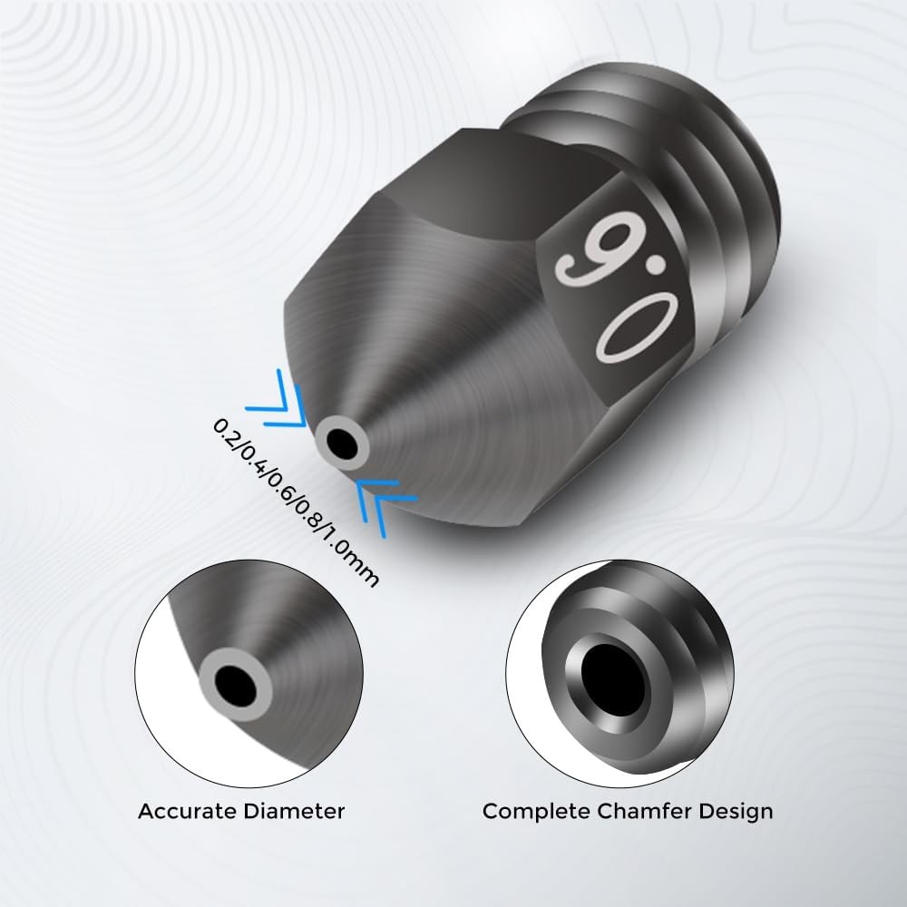 Creality 8pcs 3D Printer Hardened Steel MK8 Nozzles, Upgraded Tungsten Black