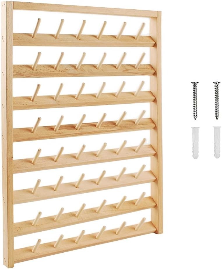 Compact 48-Spool Thread Holder: Wall-Mounted with Convenient Hanging Hooks