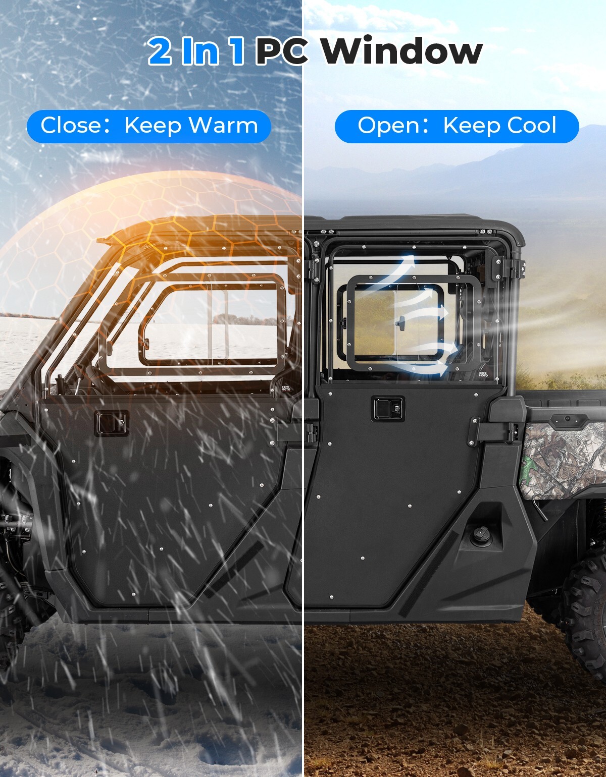 KEMIMOTO 2-in-1 Front & Rear Full Doors w/Windows For UForce 1000 XL 2022-2026