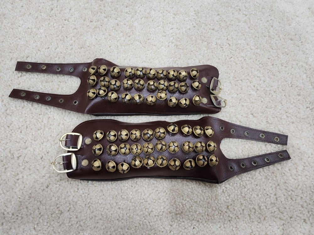 Katthak Leather Ghungaroo 3 Line Brown Pad Dance Anklets Pair