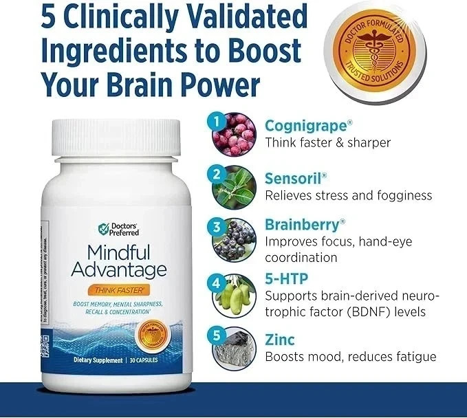 Mindful Advantage Brain Memory Focus Supplement - 30 Caps