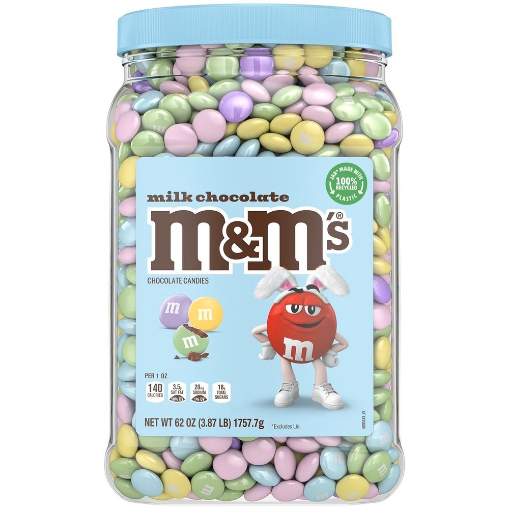 M&M's Milk Chocolate Assorted Pastel Easter Candy Bulk Jar 62 oz