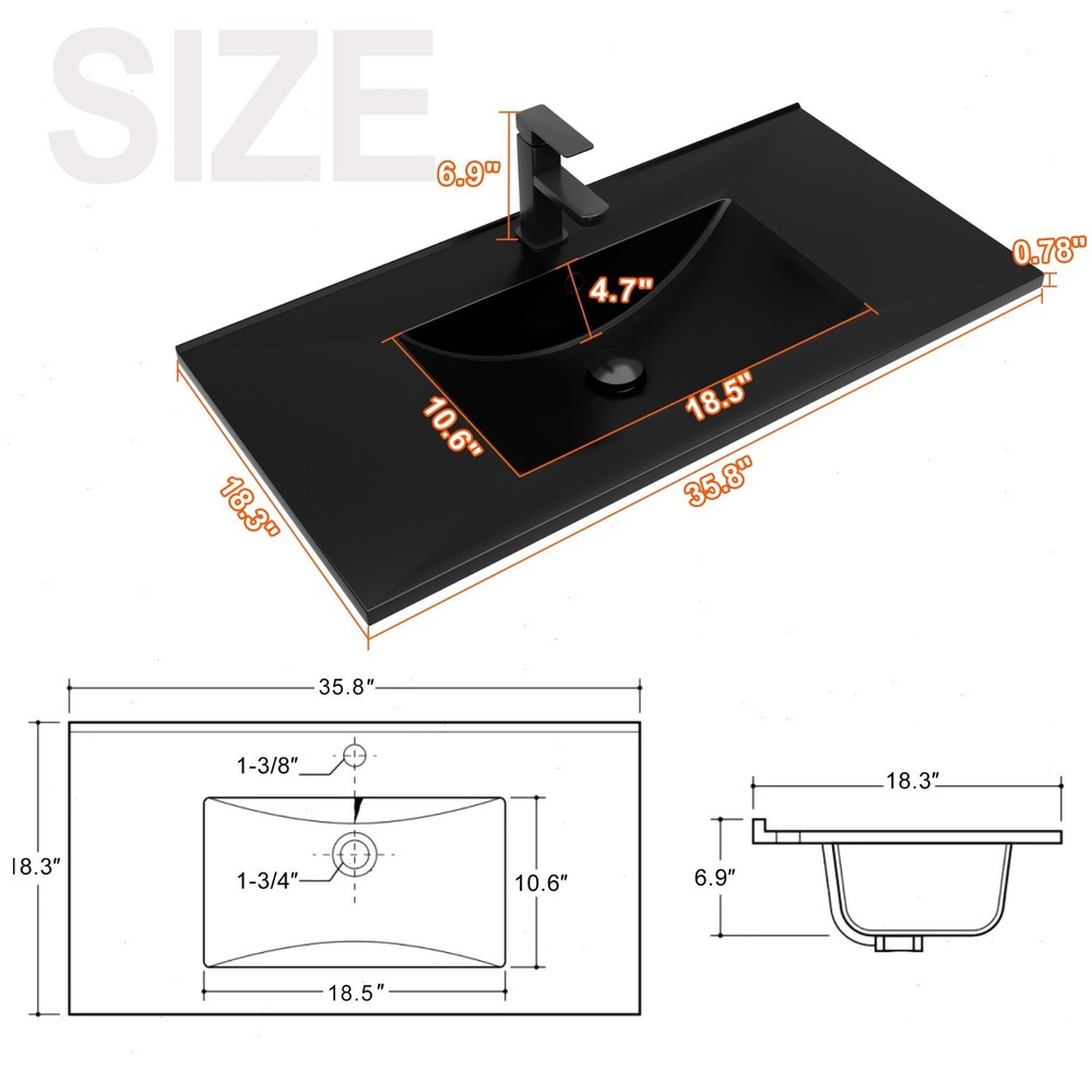36" Single Sink Vanity Top Undermount Bathroom Sink