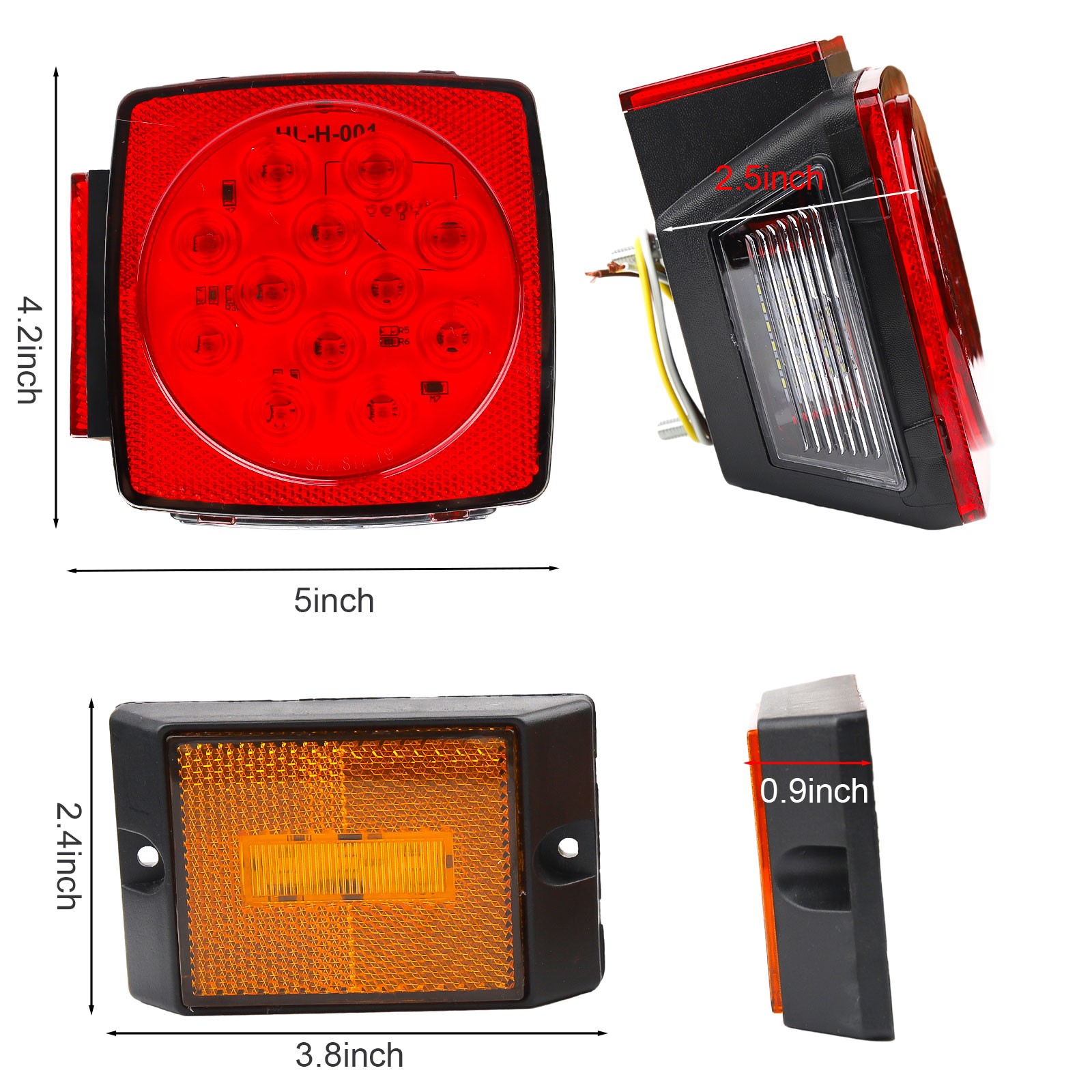 Rear Led Submersible Trailer Tail Lights Kit Boat Marker Truck Waterproof US