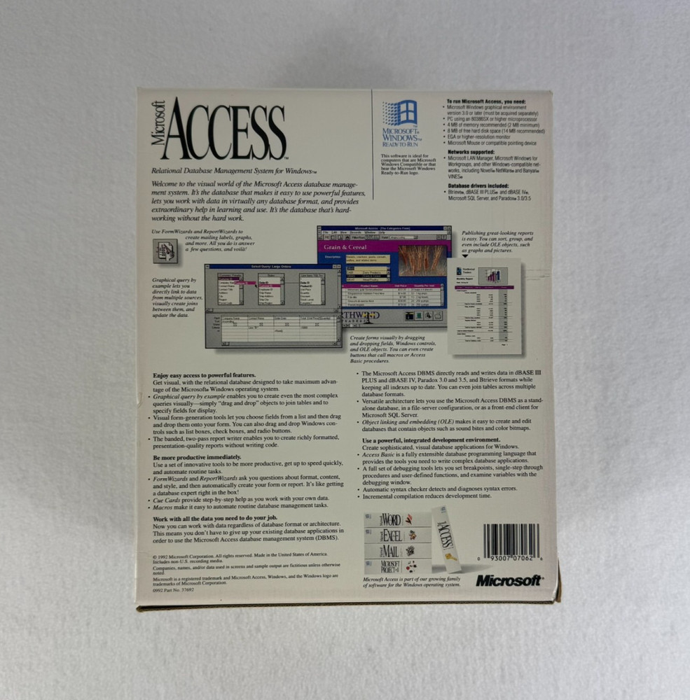 MICROSOFT ACCESS for Windows Introductory Edition Boxed Set Complete