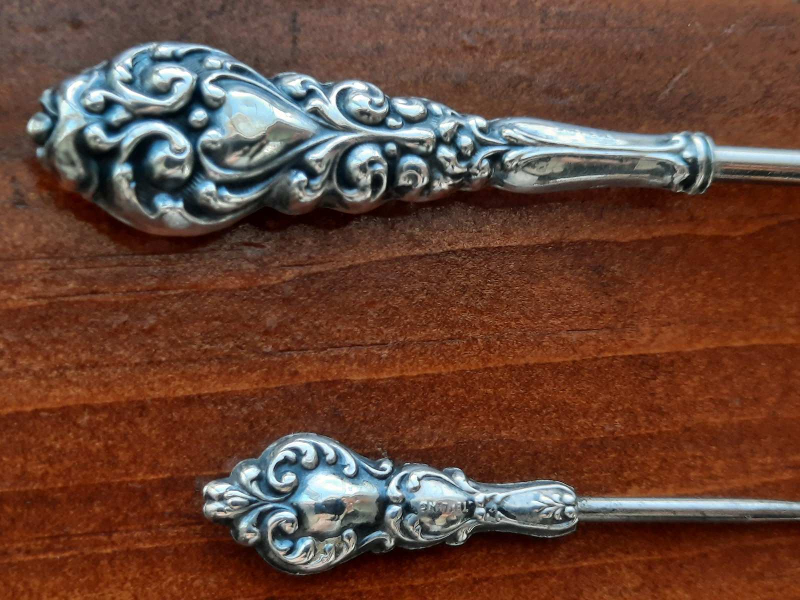 Sterling Silver Handle Button Hook, One Large, One Small
