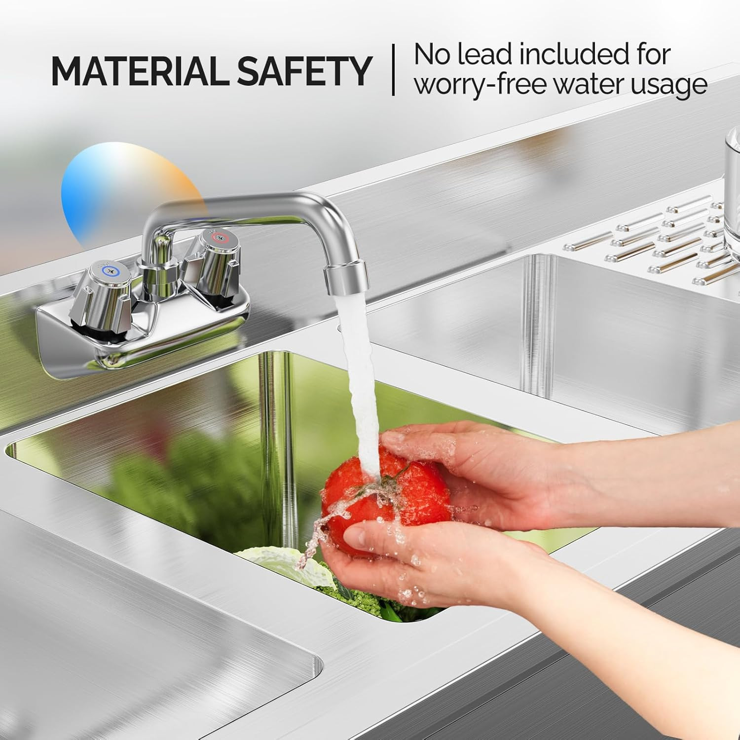 3 Compartment Commercial Sink with Double Drainboard 60"L x 18.4"W x 33"H Silver