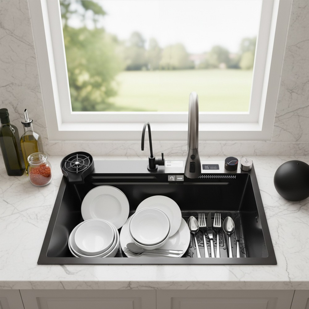 Multifunctional Digital Display Sink Workstation Kitchen Sink w/Pull-Out Faucet