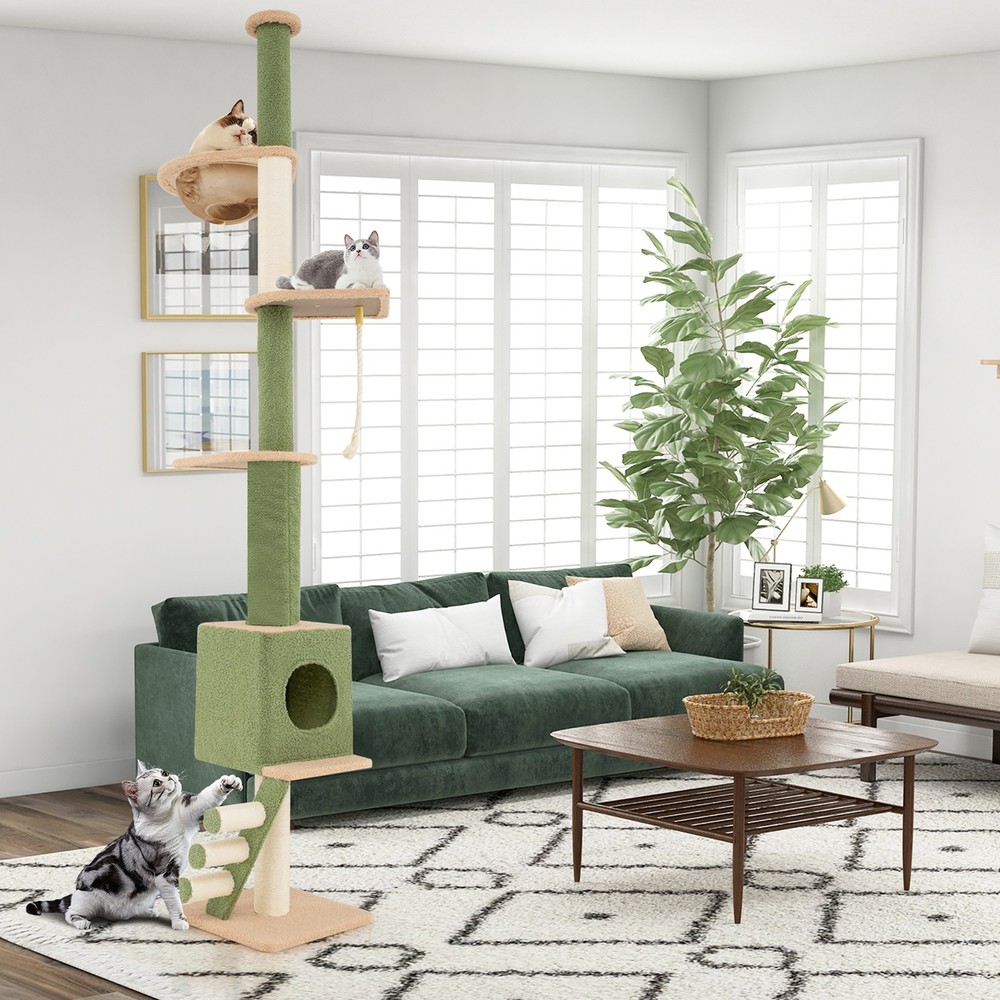 Floor to Ceiling Cat Tree w/ 86"-99.5" Adjustable Height Space Capsule Condo