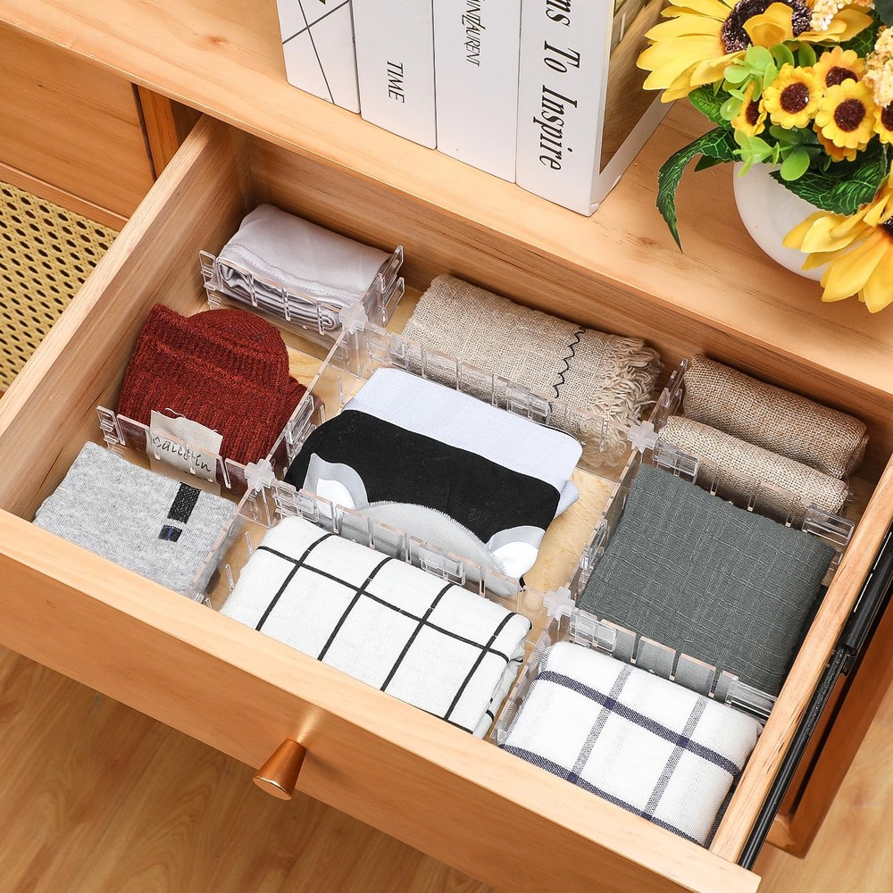 45 Pcs Adjustable Clear Drawer Dividers with Fixed Buckle DIY Plastic Drawer ...