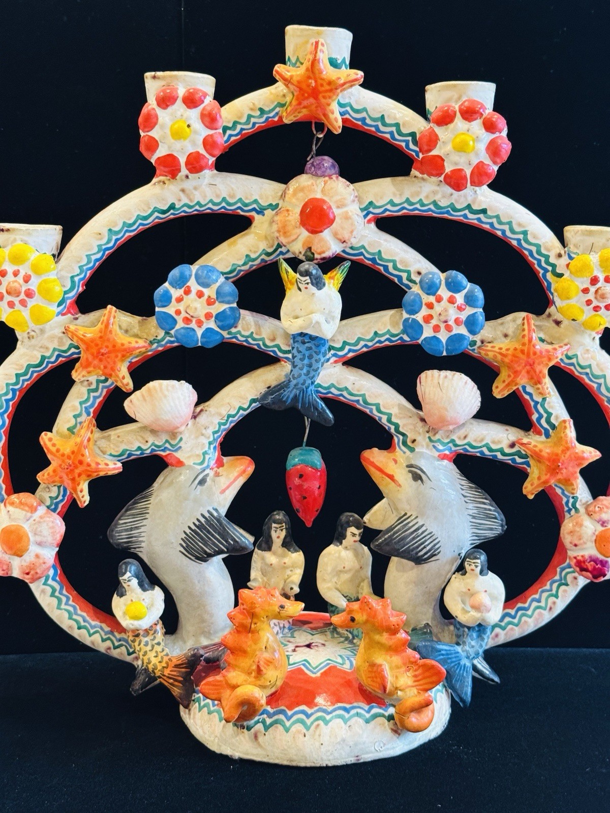 Vintage Mexican Tree of Life Pottery LARGE Mermaid Folk Art Arboles De Vida 12"