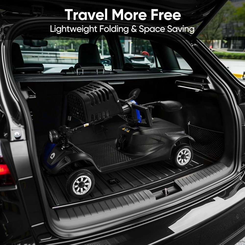 4 Wheels Mobility Scooter Long Range All Terrain LED Headlights With Two Baskets