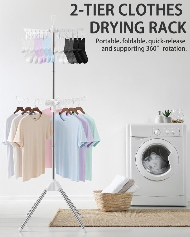 Foldable Clothes Drying Rack - 2 Tier Laundry Drying Rack, Portable Clothing Rac
