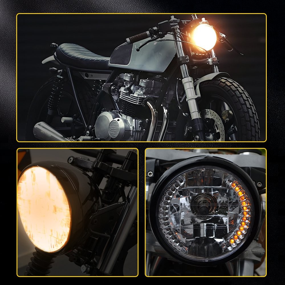 7 inch LED Motorcycle Headlight Round With Mounting Bracket Universal Black EOU