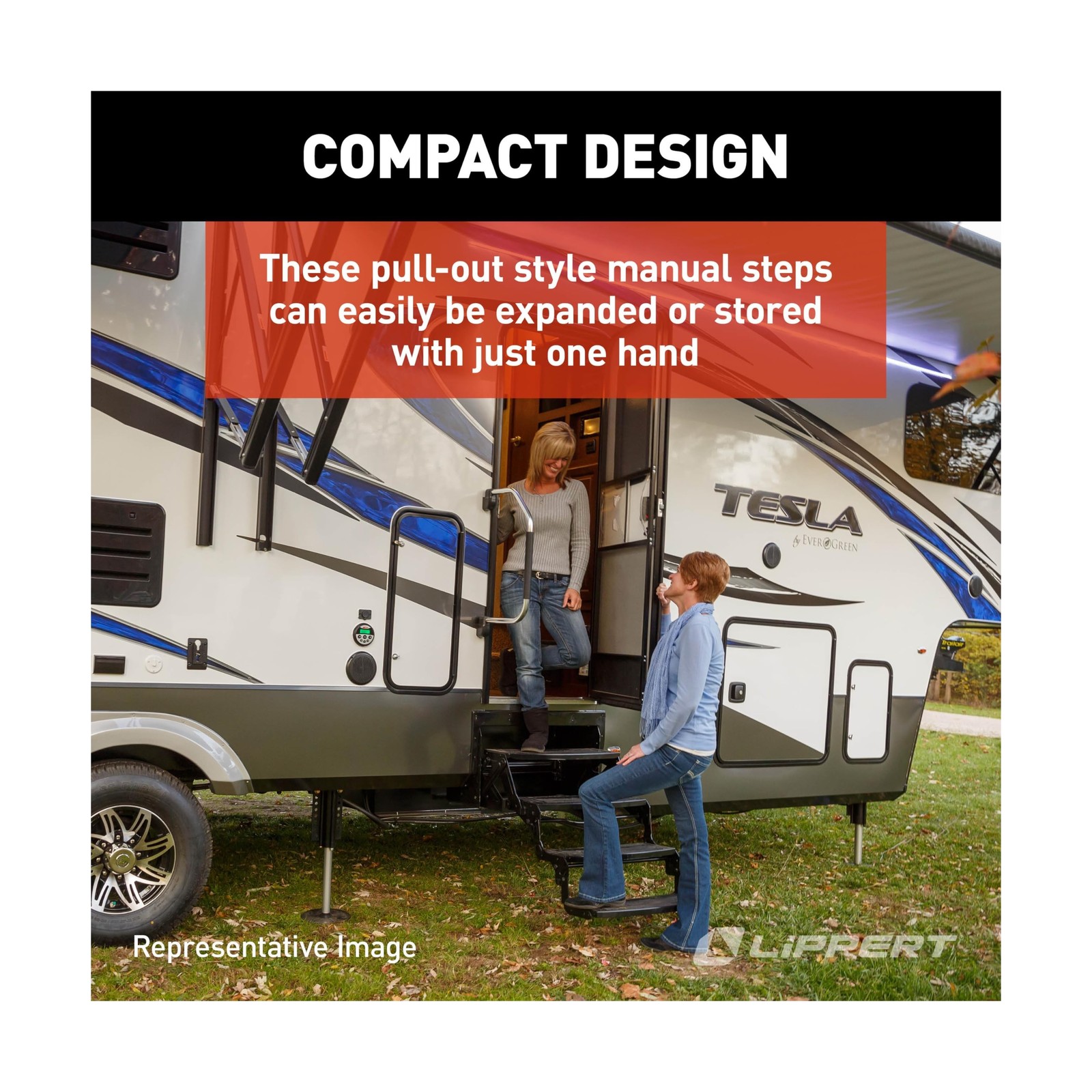 Lippert 24" Radius Triple Manual RV Steps, 9" Rise for 5th Wheel RVs, Travel ...