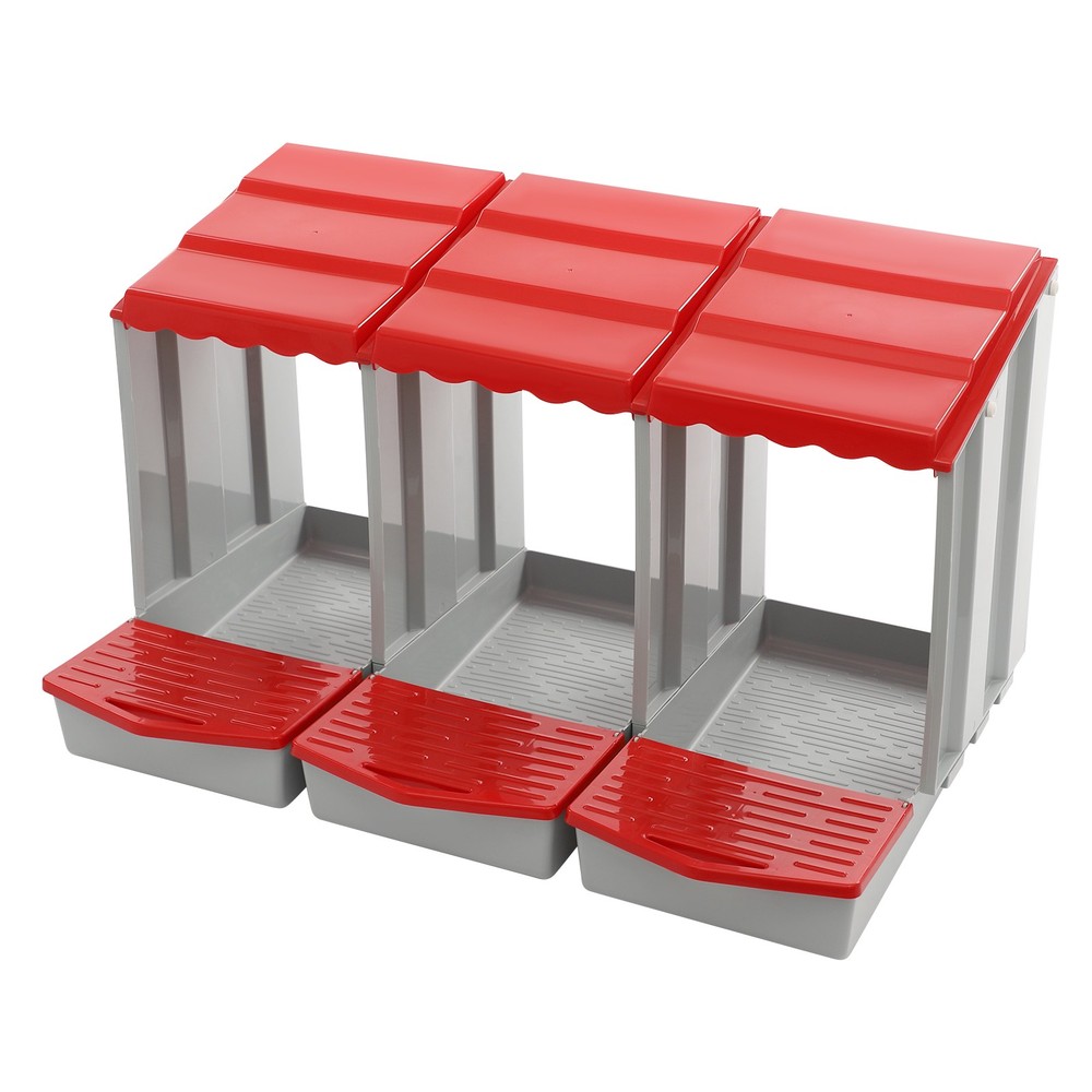 3-Compartment Chicken Nesting Box, Chicken Laying Box with Egg Collection Red