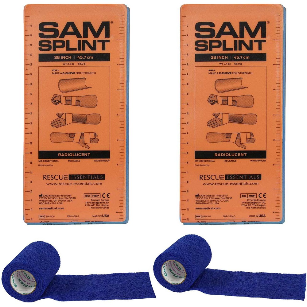 SAM Splint Combo Pack (2 Orange/Blue 36" Splints & 2 Blue Cohesive Wrap)