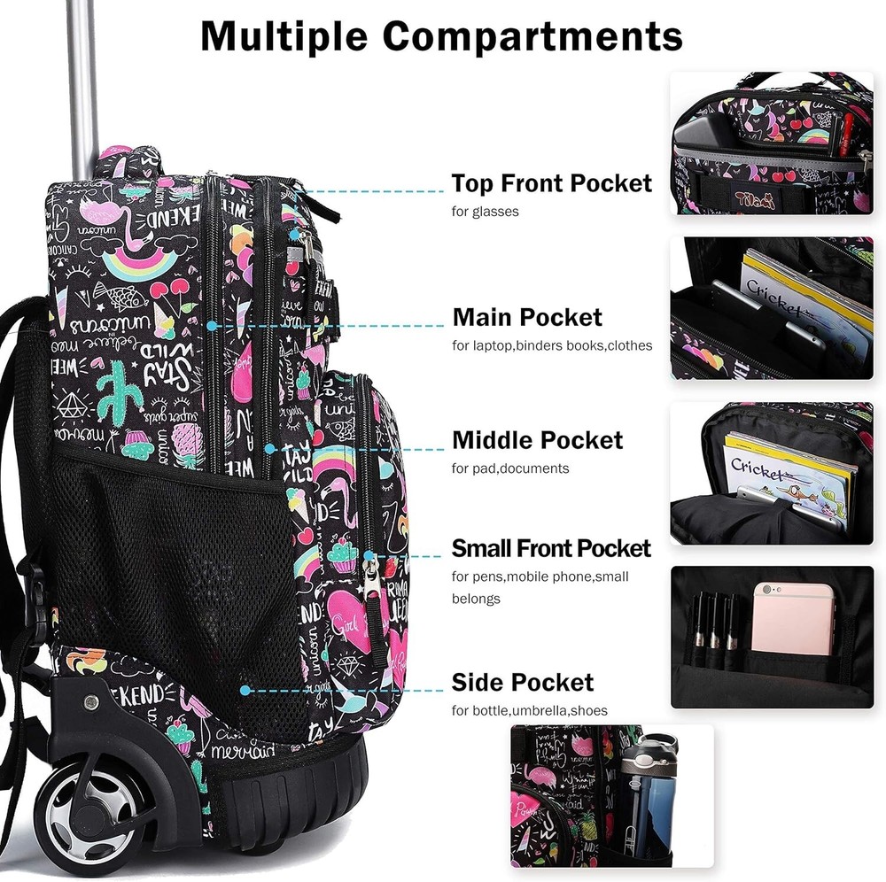 Lightweight 4.9lb Rolling Backpack with Armor Protection - Perfect for Students