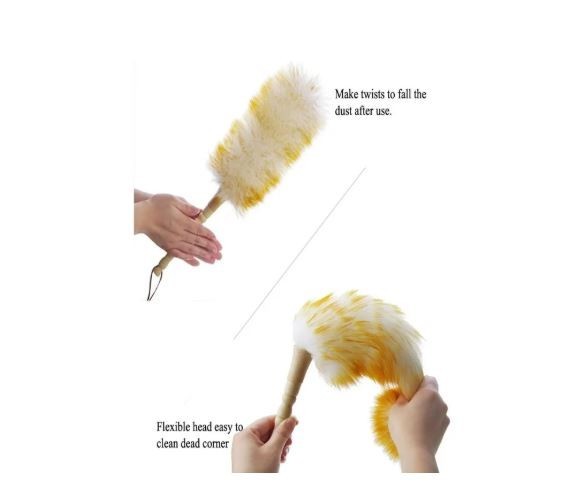 Lambswool Duster with Solid Wooden Handle, Leather Hang Strap,18.9 inch Long