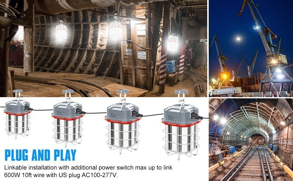 100W LED Temporary Work Light Construction Lighting Linkable High Bay Lamp 5000K