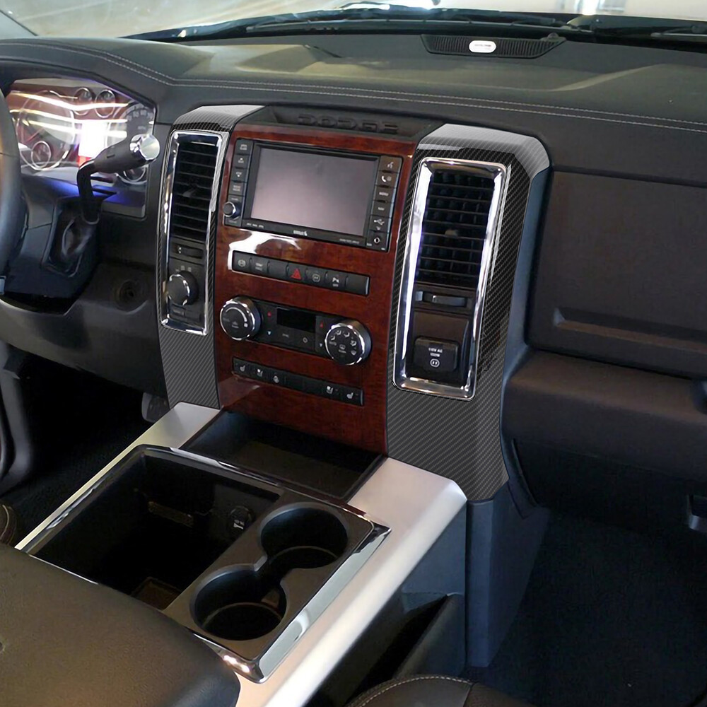 2pc Center Console Navigation Panel Trim For Dodge RAM 1500 2010-12 Carbon Fiber